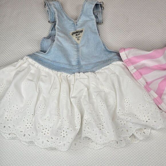 OshKosh Bgosh Baby Girl 18 Mos Denim Pink Striped Overall Dresses Lot 2 - Picture 4 of 6